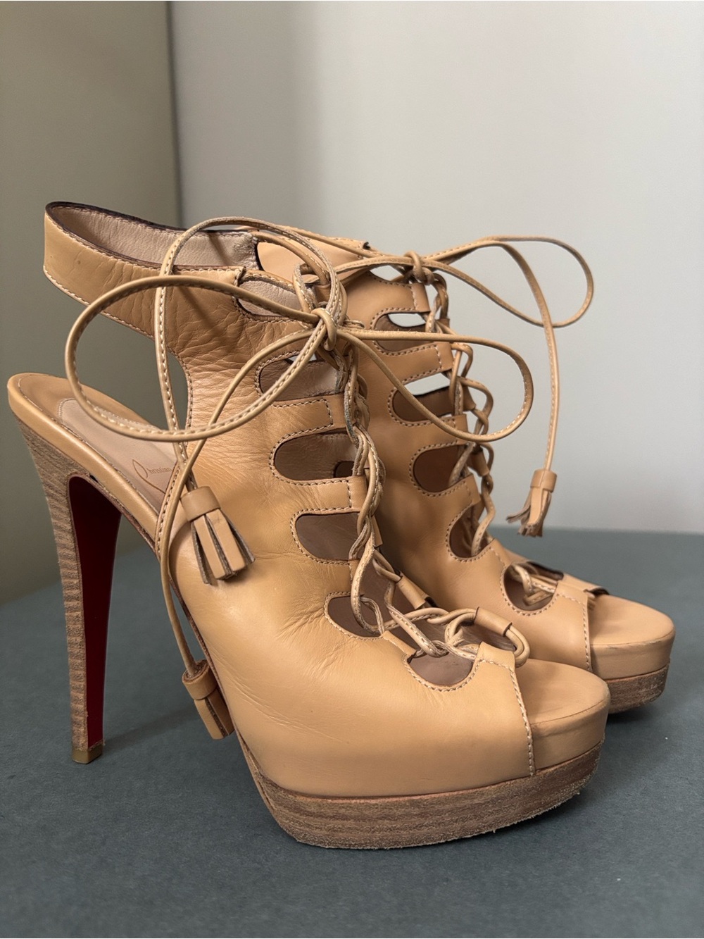 Christian Louboutin Miss Fortune Lace-Up Platform Peep-Toe Sandals